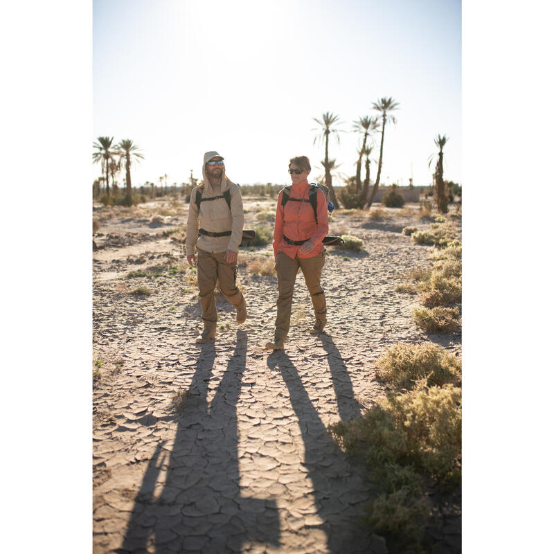Uv-werend herenoverhemd met lange mouwen voor woestijntrekking Desert 900 beige