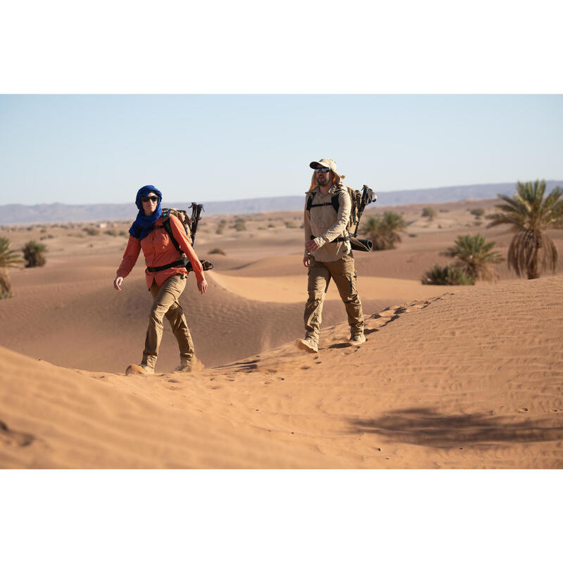 Men's long sleeved anti-UV desert trekking shirt - DESERT 500 - Beige