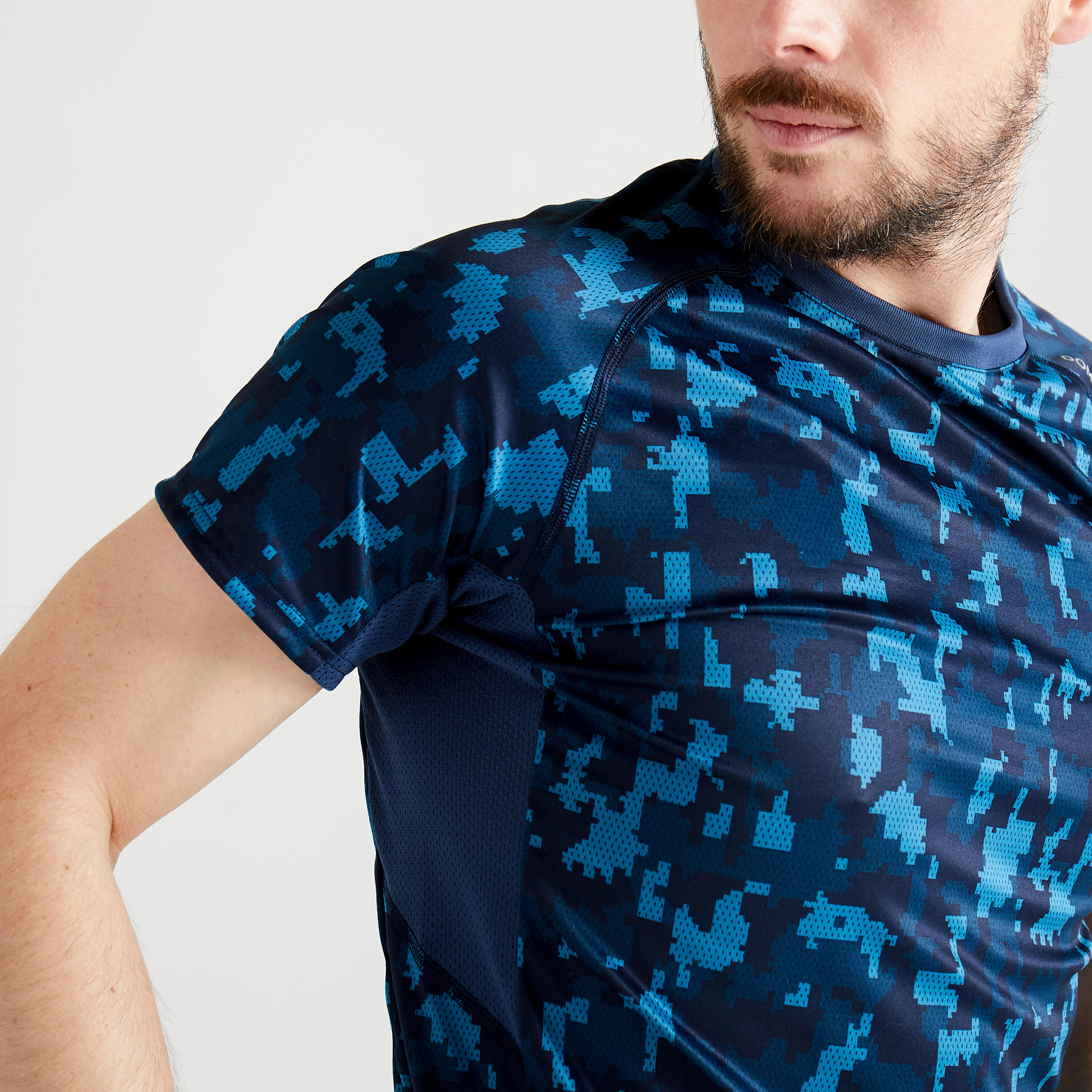 Cardio Fitness T-Shirt FTS 120 - Turquoise Blue Camo 3/8
