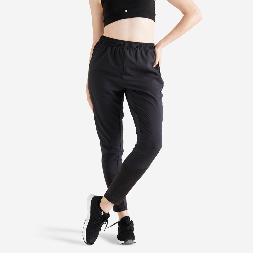 Pantalon jogging coupe carotte Fitness Cardio Femme Noir