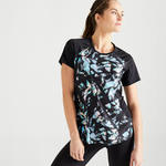 Domyos Damesshirt voor cardiofitness 500 zwart met print