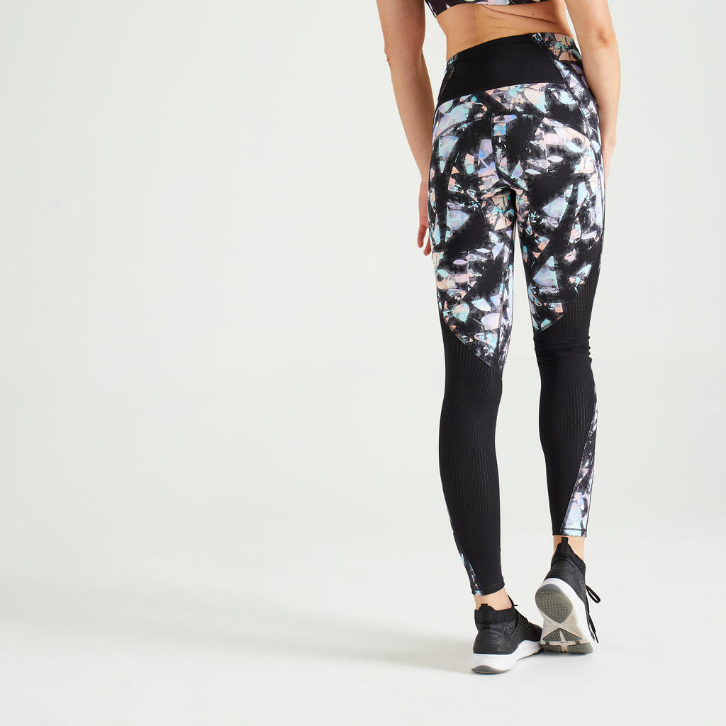 Sportleggings Damen mit hohem Taillenbund figurformend - bunt