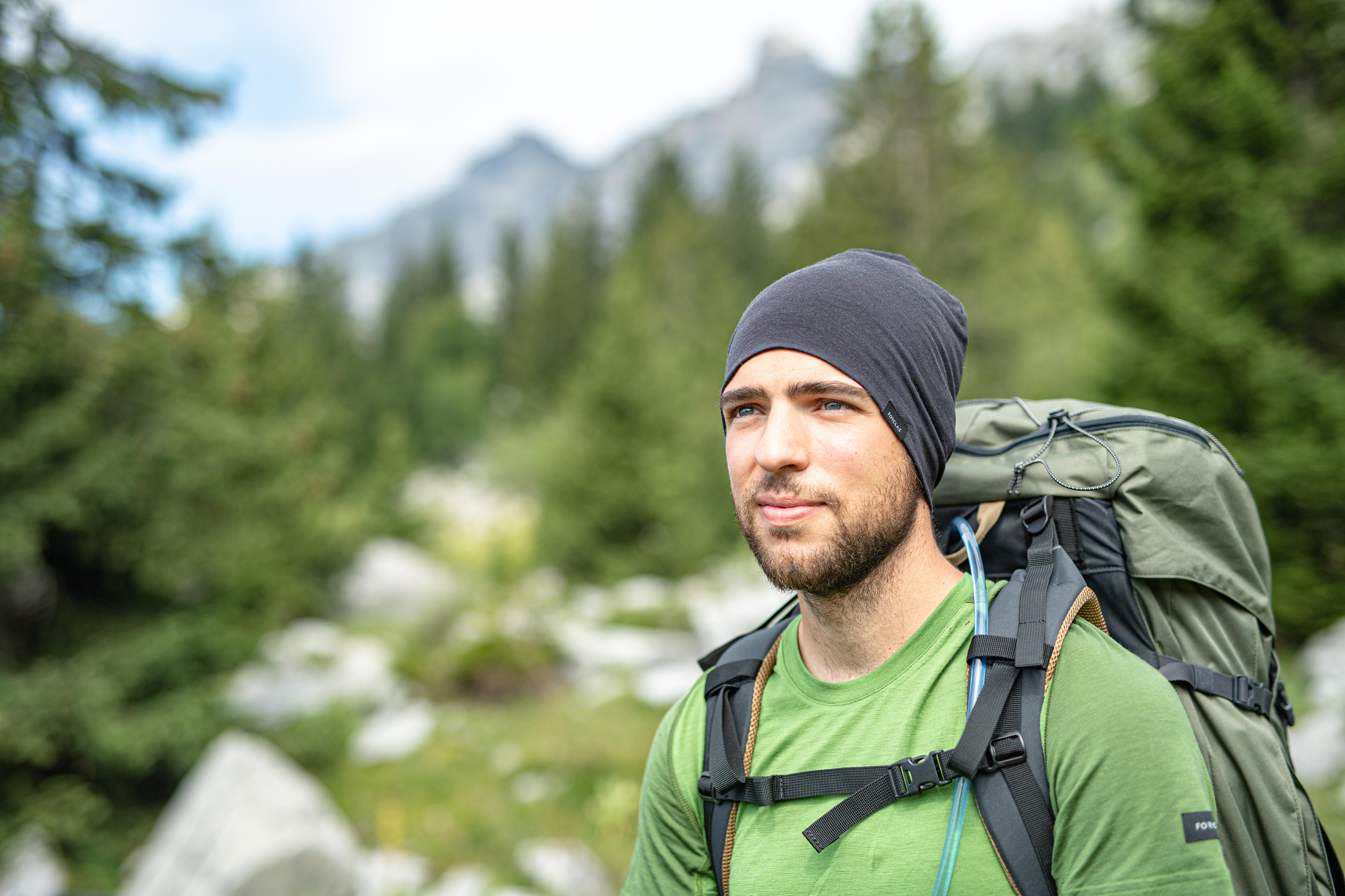 Merino Wool Hat - Trek 500 Black - FORCLAZ