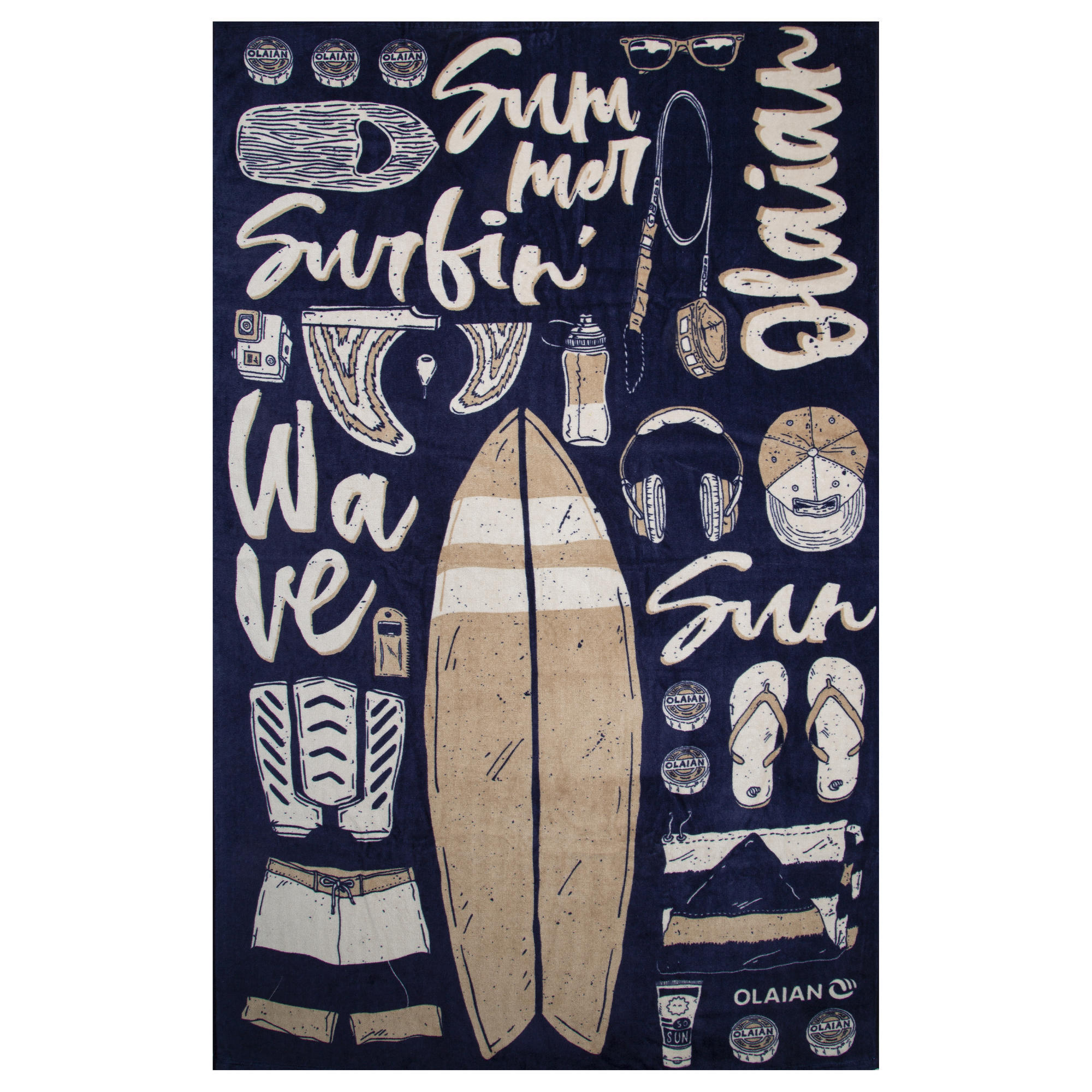 Olaian - Serviette De Plage 145 X 85 Cm - Icon Bleu - Serviette - Surf Bodyboard Ski Nautique - Beige-bleu - Taille Unique - Decathlon