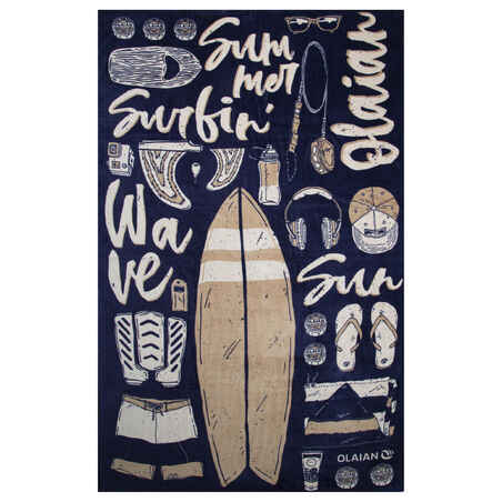Toalla en algodón talla L 145 x 85 cm Olaian print surf azul