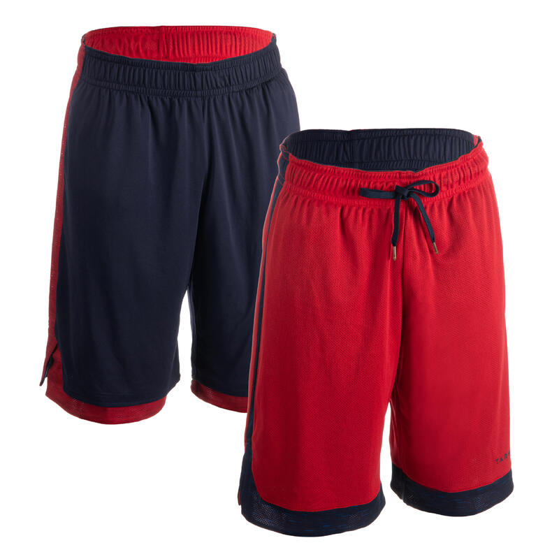 SHORT DE BASKETBALL REVERSIBLE HOMME BLEU MARINE / ROUGE GRENAT