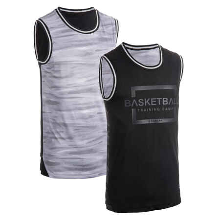 חולצת כדורסל/ גופיית T500R דו צדדית לגברים - אפור/שחור