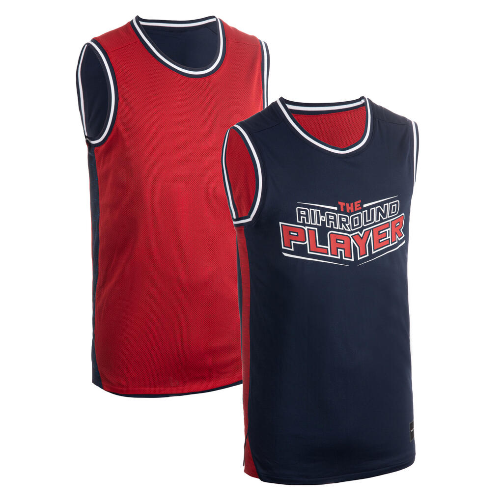 Men's Reversible Sleeveless Basketball Jersey T500R - Blue/Garnet Red