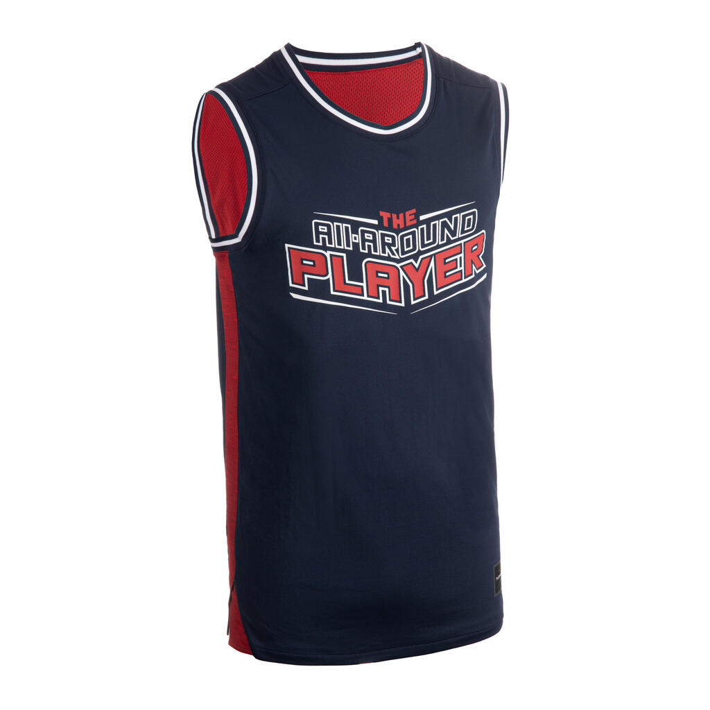 Men's Reversible Sleeveless Basketball Jersey T500R - Blue/Garnet Red