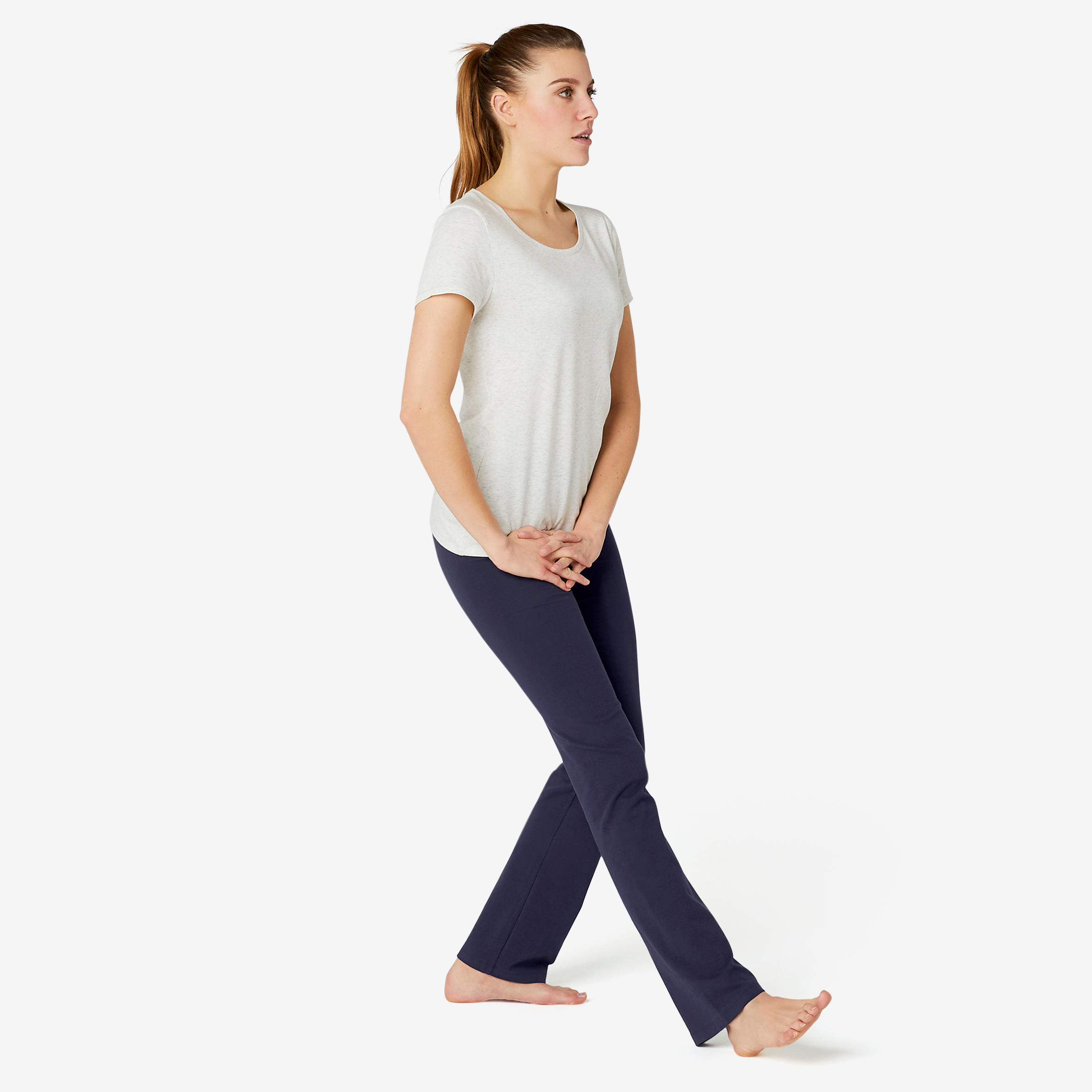 Fitnesslegging Fit+ katoen recht model marineblauw 3/9