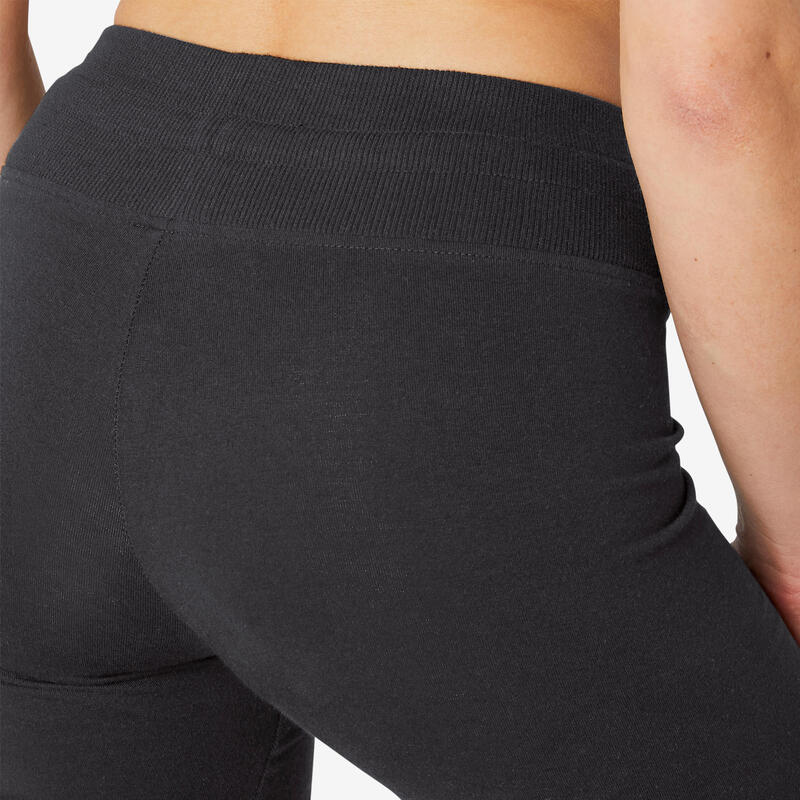 Pantaloni donna fitness COMFORT+ 500 regular cotone leggero neri