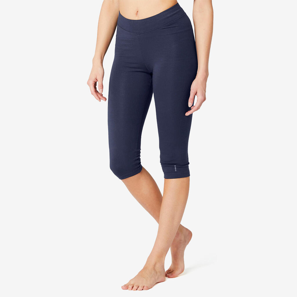 Women's Slim Fitness Cropped Bottoms Fit+ 500 - Navy Blue