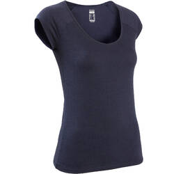 Women's Slim-Fit Pilates & Gentle Gym Sport T-Shirt 500 - Navy