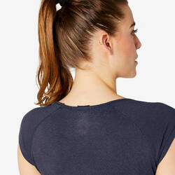 Women's Slim-Fit Pilates & Gentle Gym Sport T-Shirt 500 - Navy