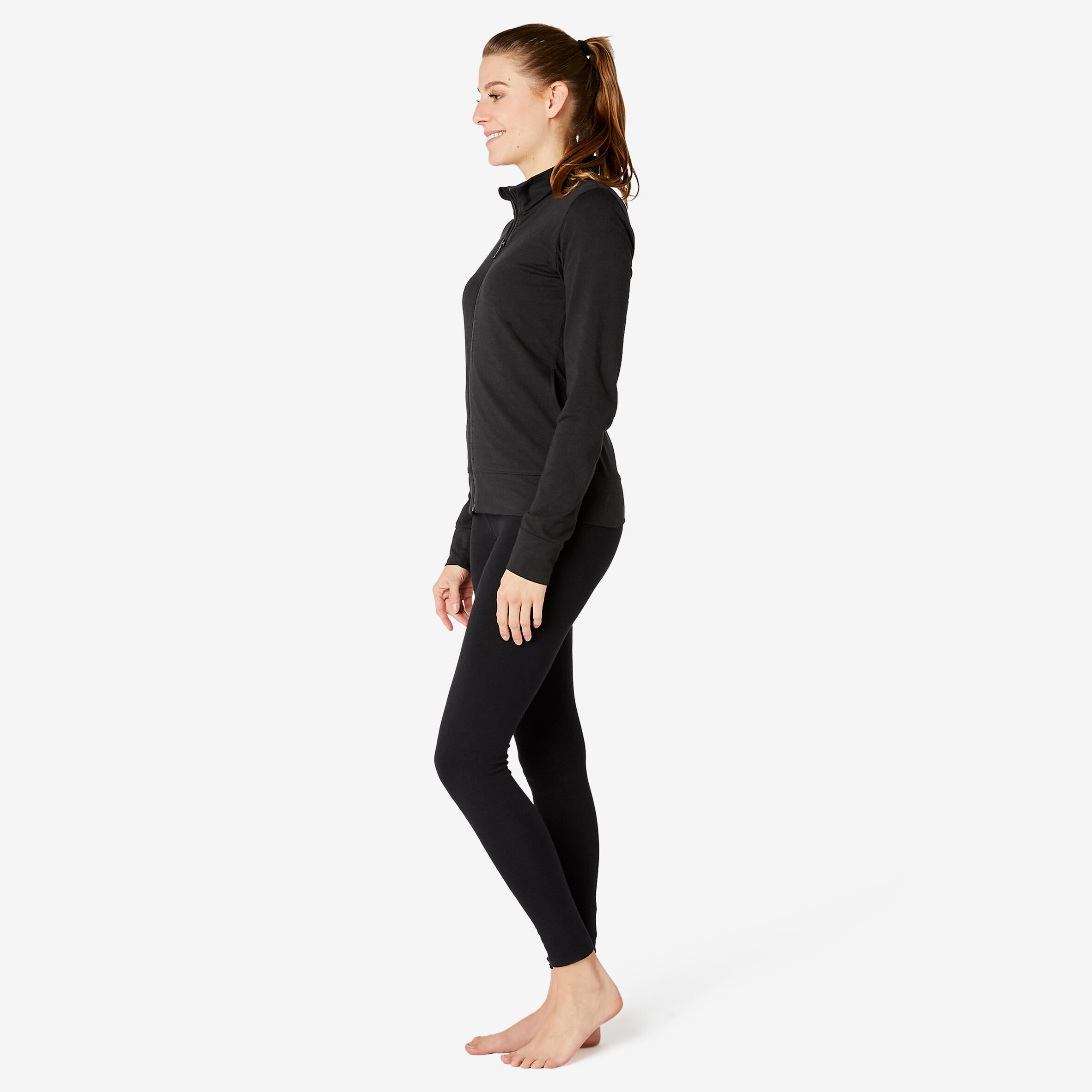 Women's Sweatshirt Jacket With Pocket For Gym 100-Black