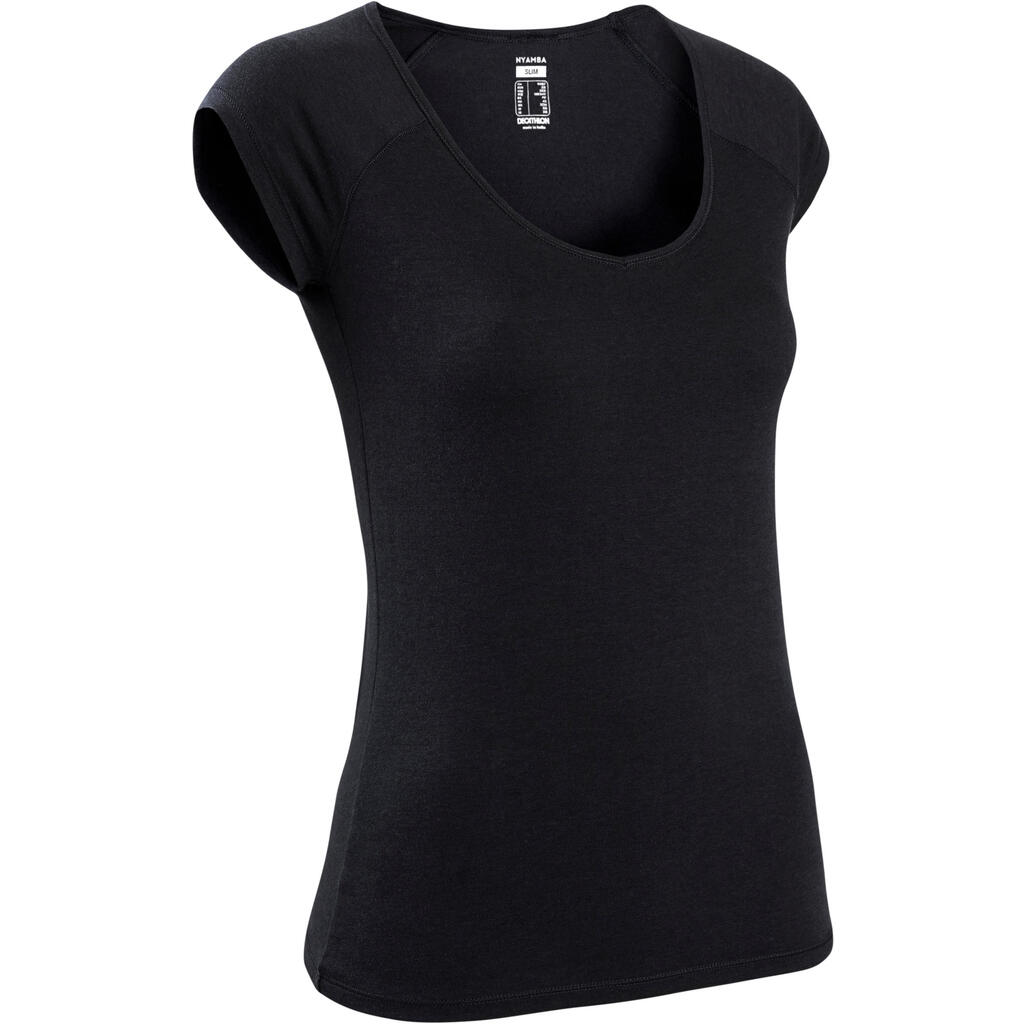 Women's Slim-Fit Gentle Gym & Pilates T-Shirt 500 - Pink