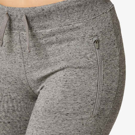 Pantalón jogger fitness ajustado de algodón con bolsillos Mujer Domyos 520 gris