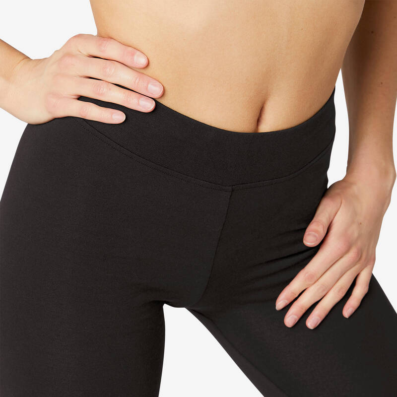 Pantalón deportivo de fitness de corte recto negro para mujer 500 Essential