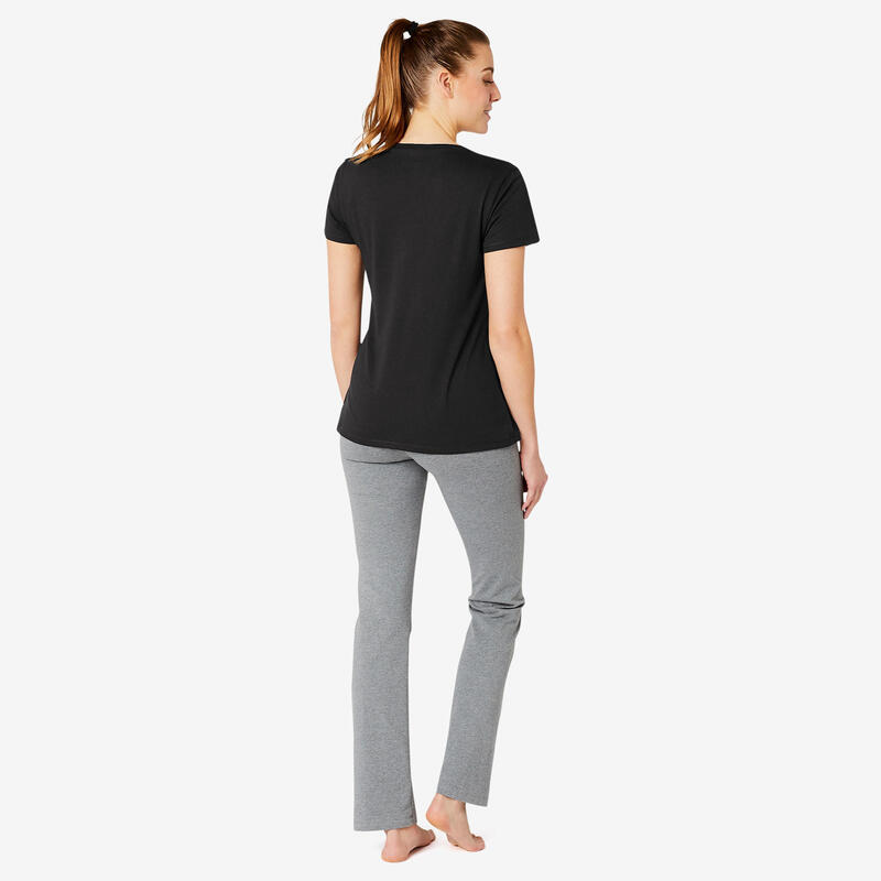 T-shirt fitness manches courtes droit col rond coton femme - 500 Noir
