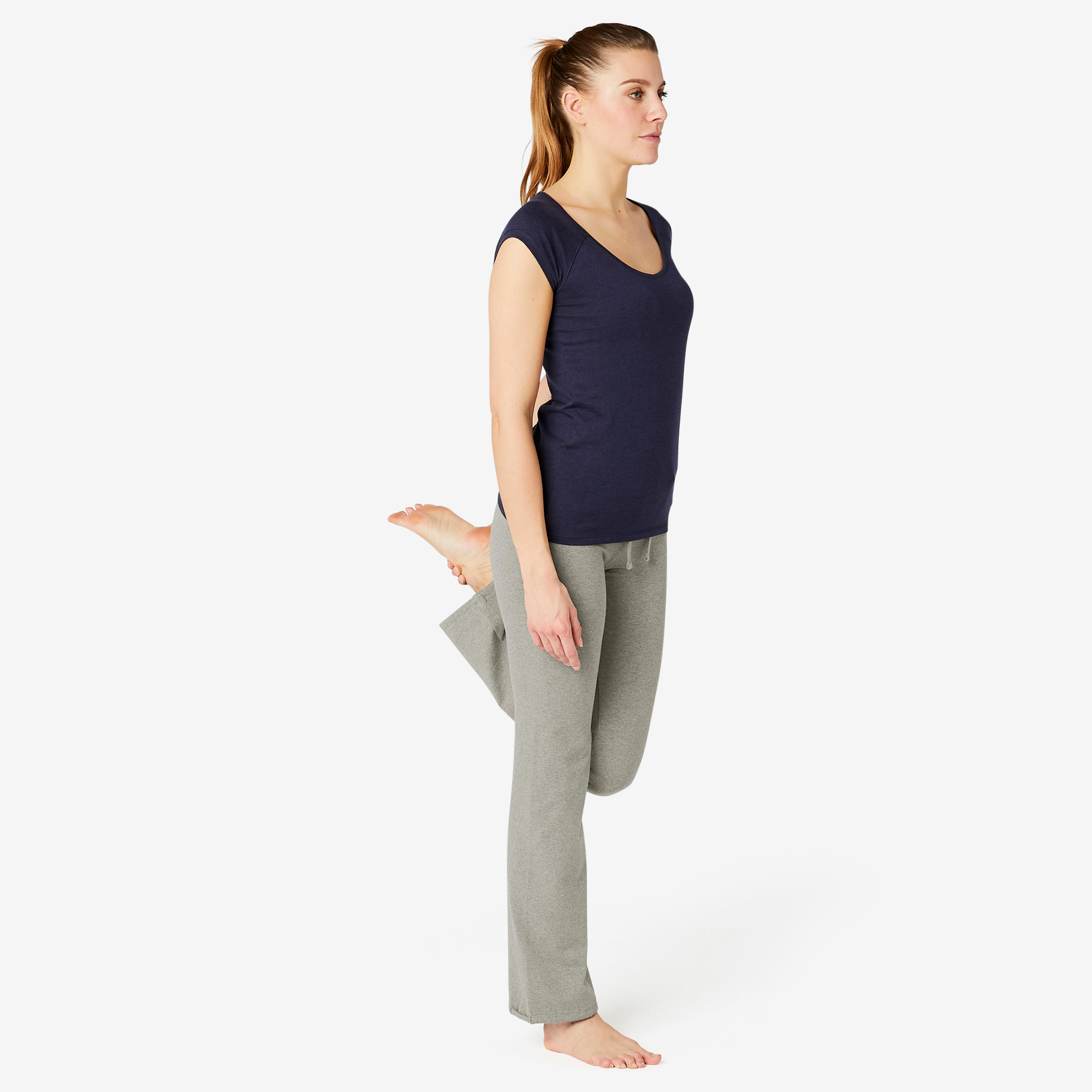 Mallas Leggings Corte Recto Bajos Ajustables Fitness Mujer 500 Gris 14/27