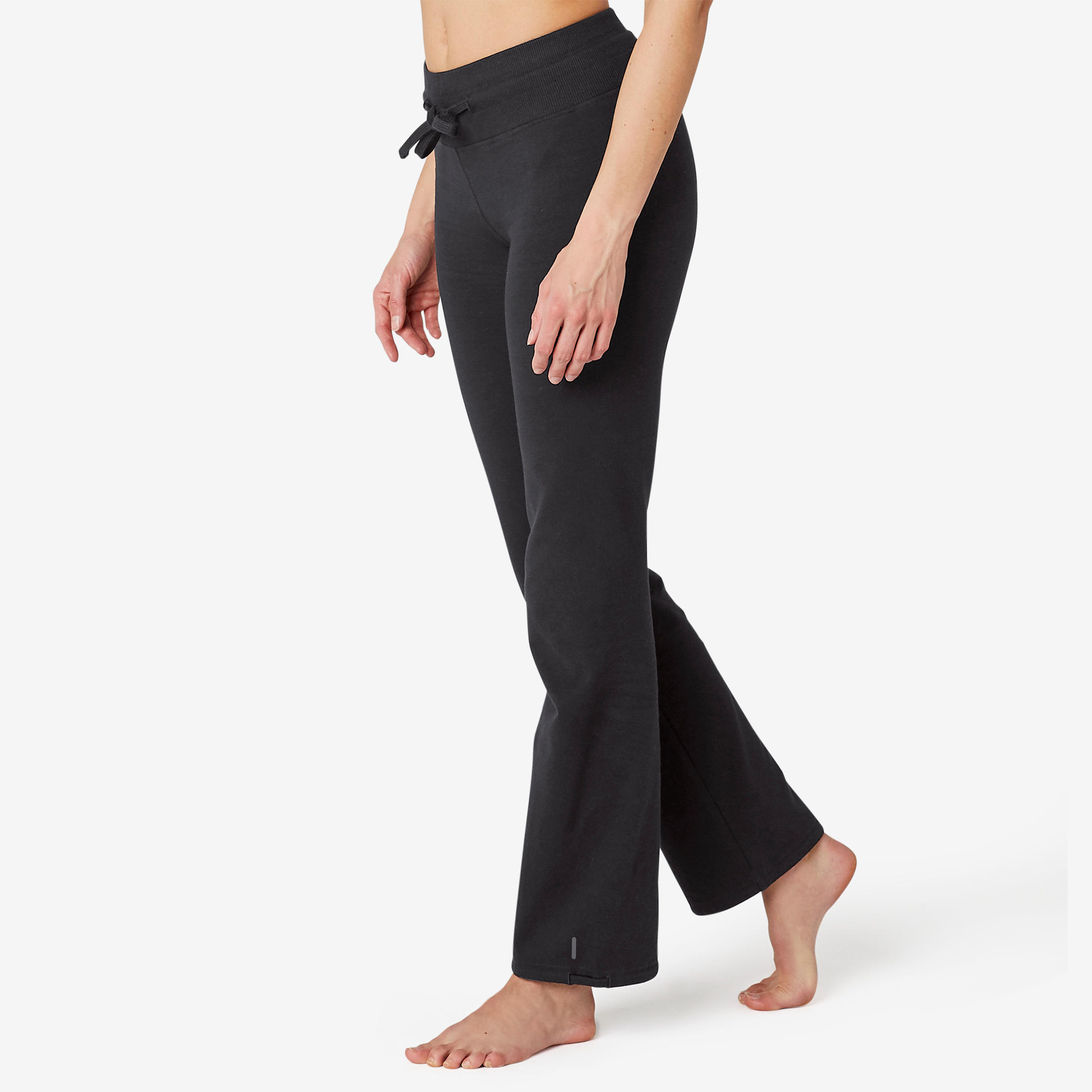 Mallas Leggings Corte Recto Bajos Ajustables Fitness Mujer 500 Negro 4/8