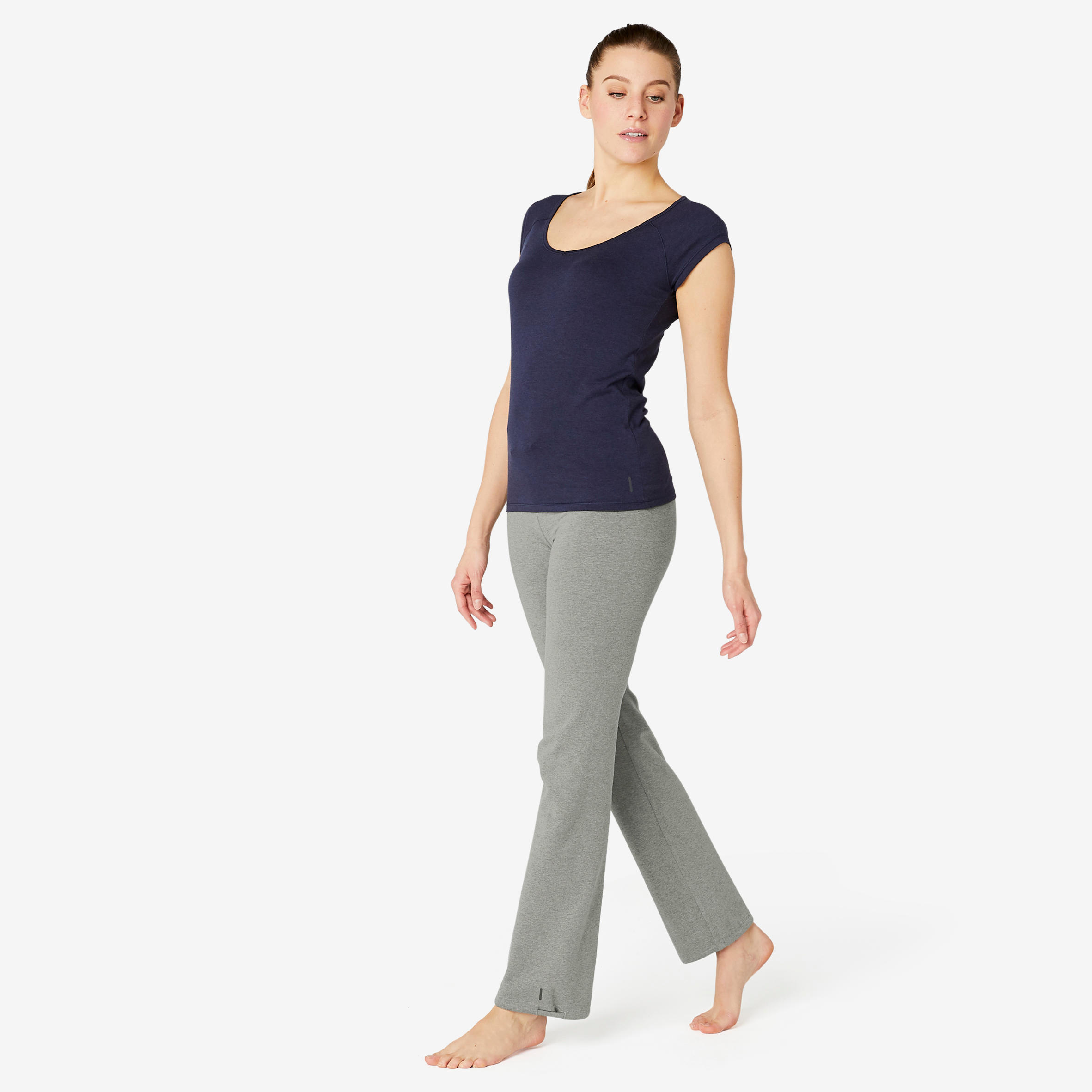 Mallas Leggings Corte Recto Bajos Ajustables Fitness Mujer 500 Gris 8/27