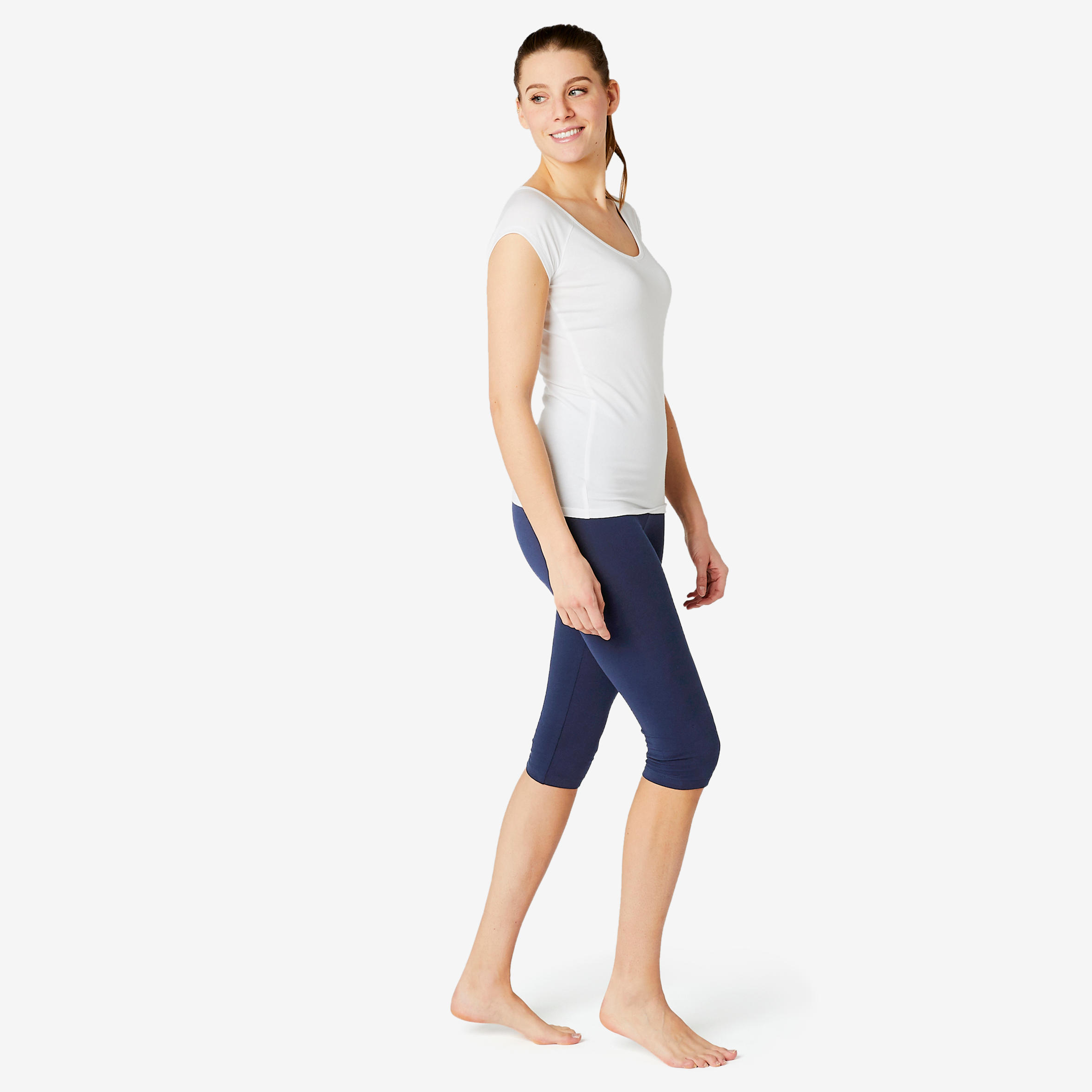 Women's Slim Fitness Cropped Bottoms Fit+ 500 - Navy Blue 2/8
