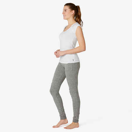 Pantalón jogger fitness ajustado de algodón con bolsillos Mujer Domyos 520 gris