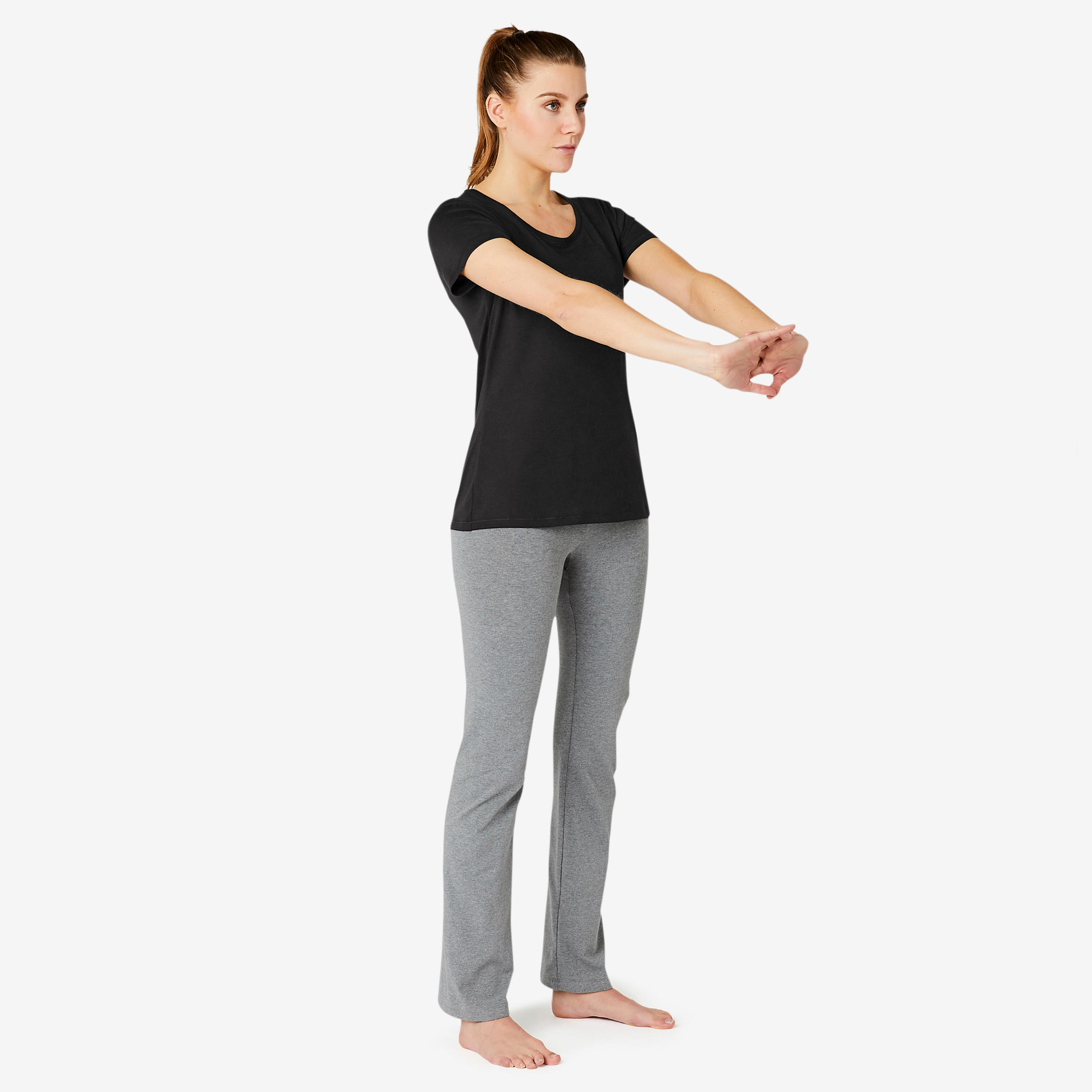 Camiseta de fitness manga corta para Mujer Domyos 500 negro 2/8