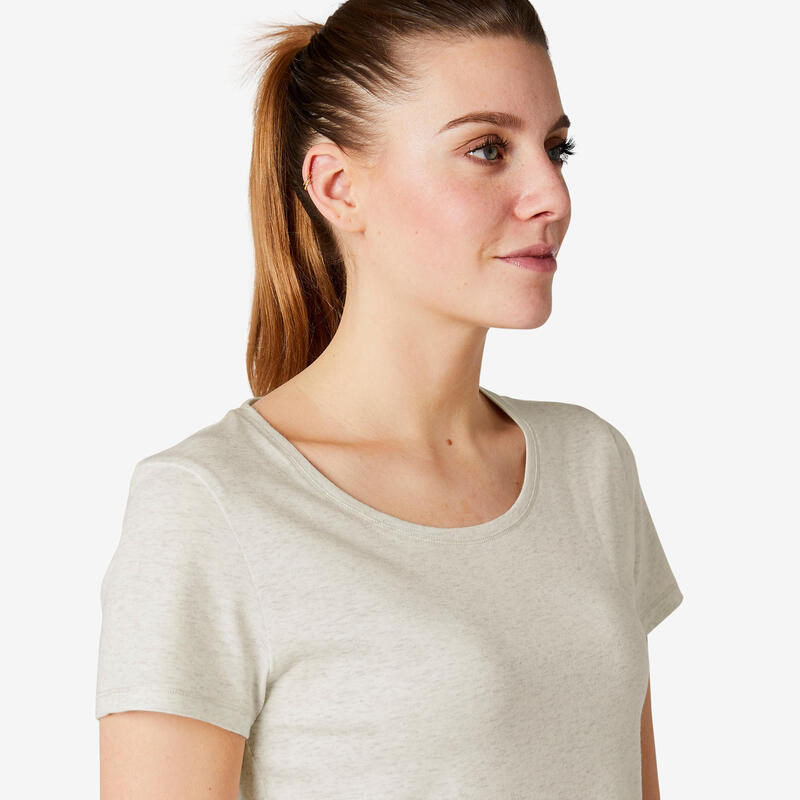 T-shirt regular fitness femme - 500 blanc chiné