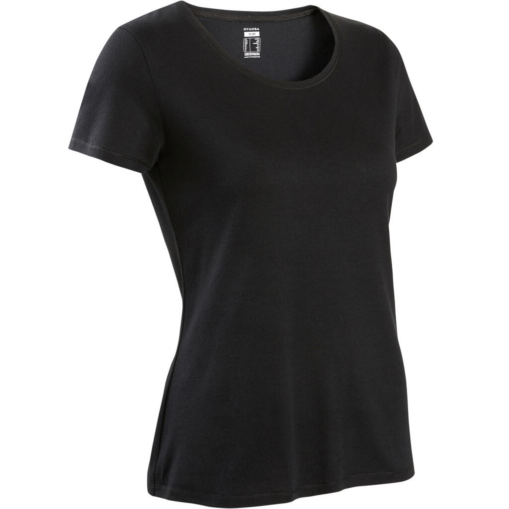 POLERA DEPORTIVA MUJER DE ALGODÓN NEGRO TS 500