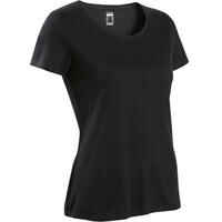 Women's Short-Sleeved Straight-Cut Crew Neck Cotton Fitness T-Shirt 500 - Black