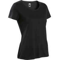 Camiseta fitness manga corta básica cuello redondo Mujer Domyos 500 negro