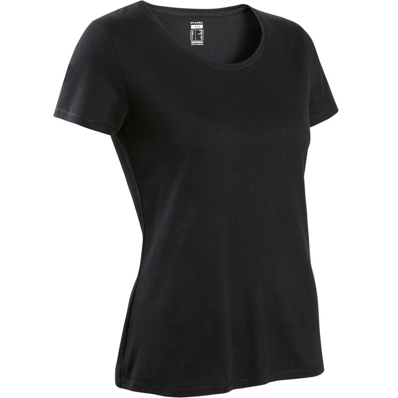 Camiseta fitness manga corta básica cuello redondo Mujer Domyos 500 negro