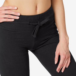 Pantaloni donna fitness COMFORT+ 500 regular cotone leggero neri DOMYOS
