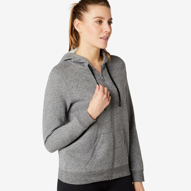 Women's Gym Jacket Hoodie 500 - Grey