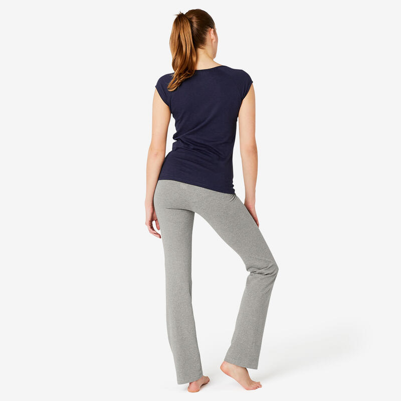 Pantaloni donna fitness FIT+ 500 regular cotone leggero grigi