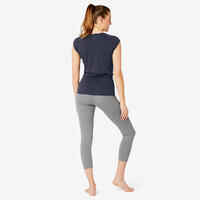 Women's Slim-Fit Pilates & Gentle Gym Sport T-Shirt 500 - Navy