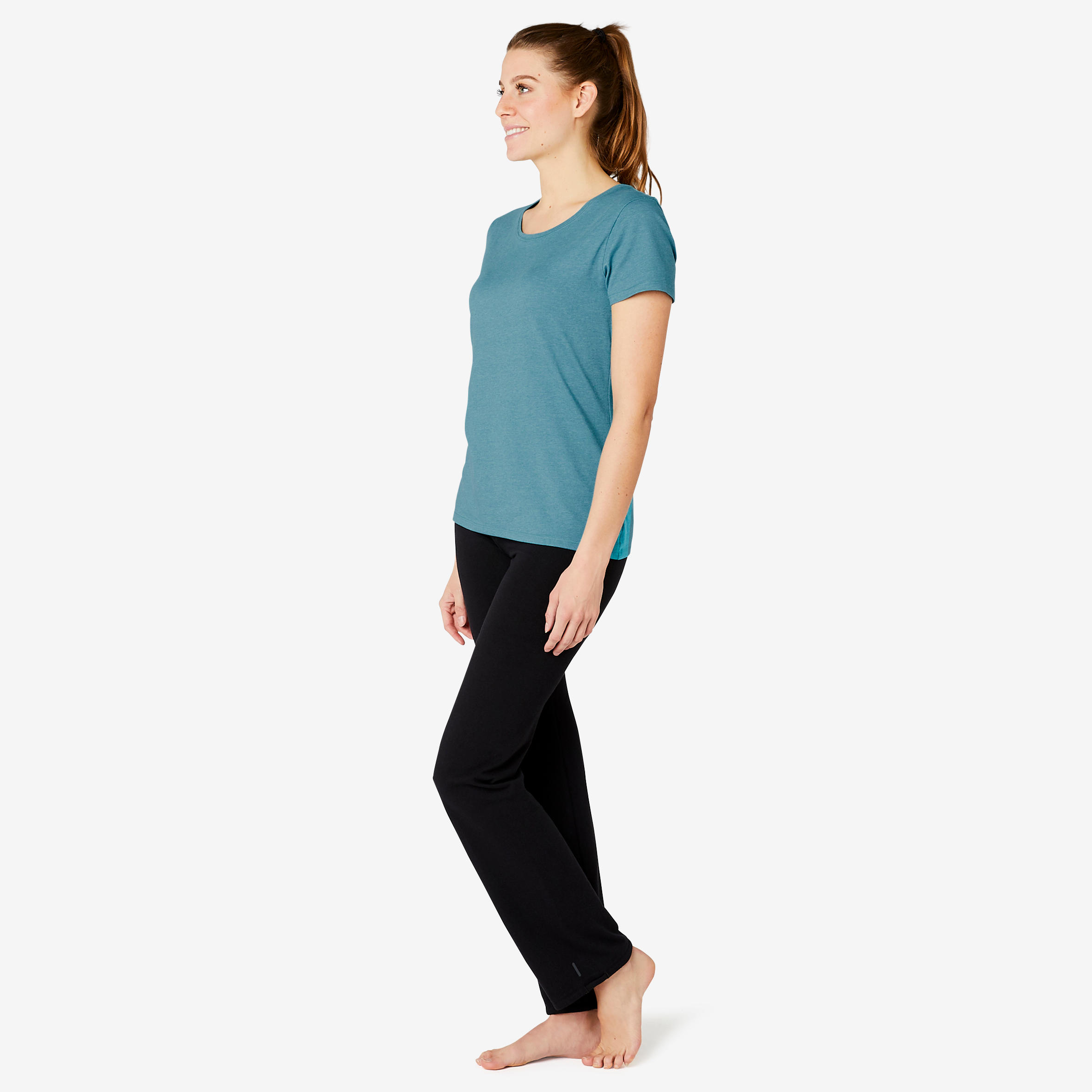 turquoise shirt grey pants