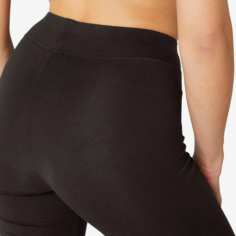 Legging fitness long coton extensible ceinture basse femme - Fit+ noir
