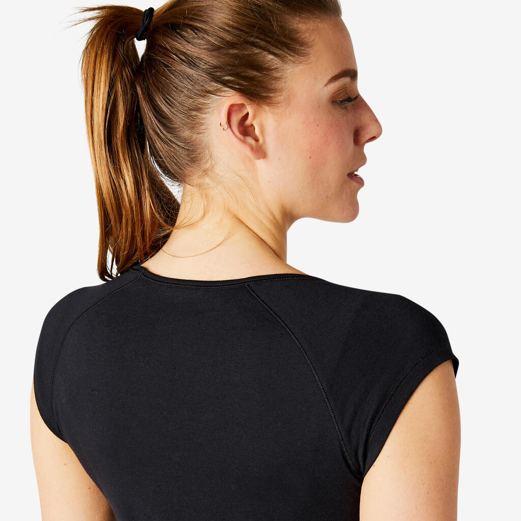 Women's Slim-Fit Gentle Gym & Pilates T-Shirt 500 - Pink