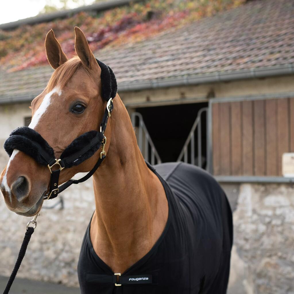 Serratón de cuadra borreguito de equitación sintético negro y beige para caballo