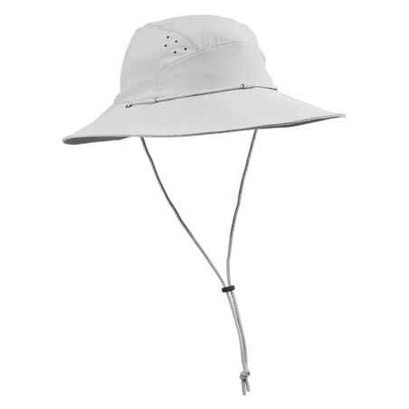 Svetlo siv ženski pohodniški klobuk z zaščito pred UV-žarki TREK 500