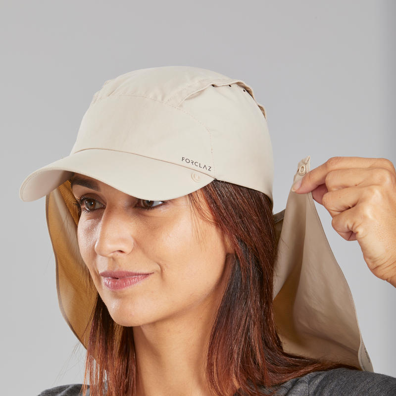 AntiUV Cap with Removable Neck Protection Beige Decathlon