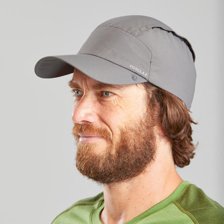 Cap with removable neck protection Trek 900 anti-UV - Grey | forclaz