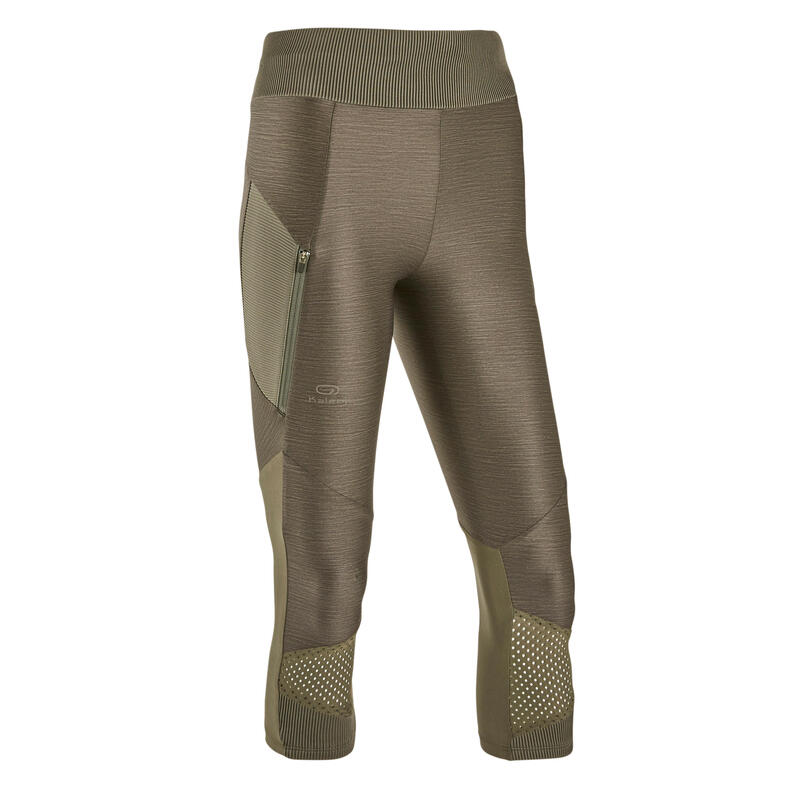 Dámské běžecké prodyšné 3/4 legíny Dry+ Feel khaki 