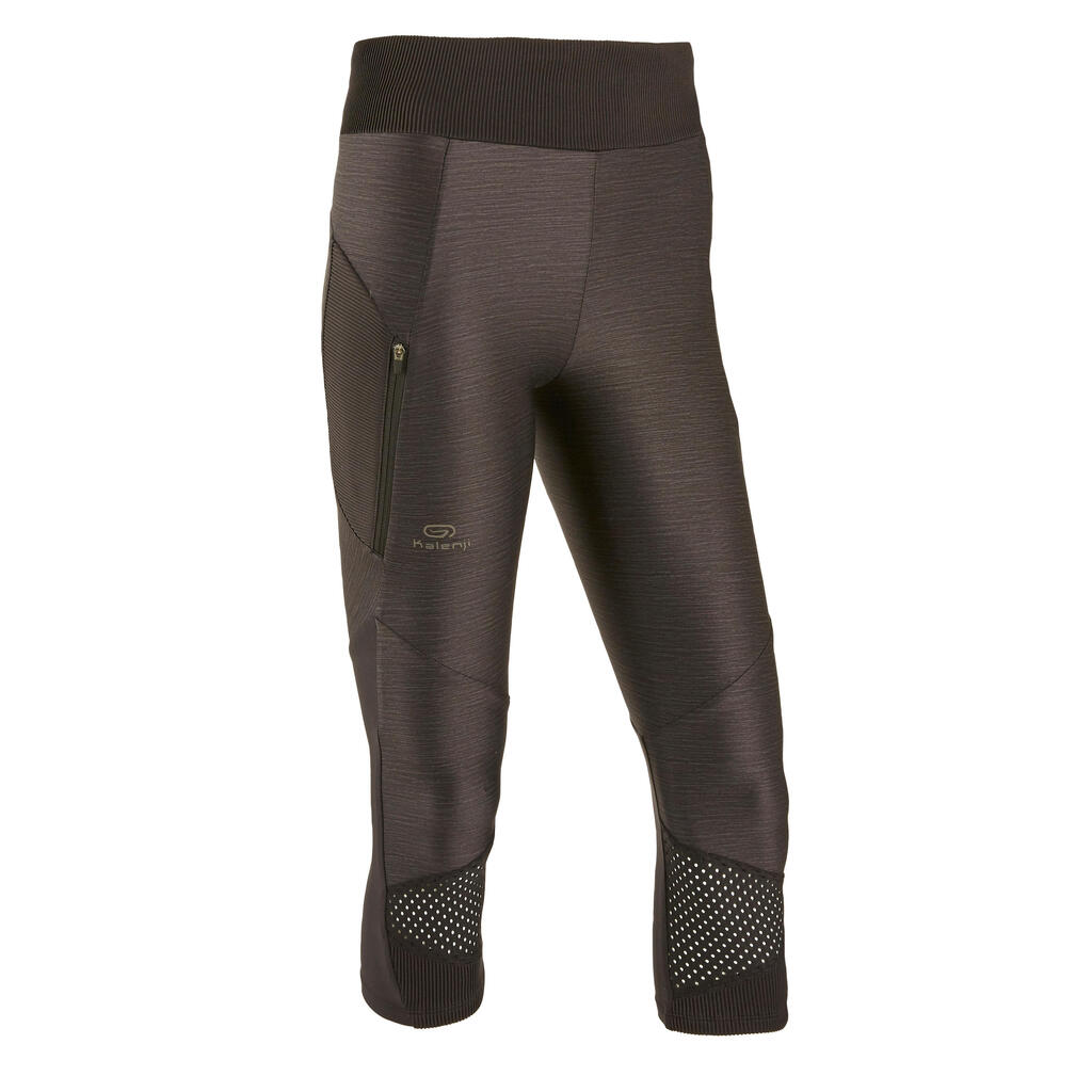 Leggings cortos running transpirables mujer - Dry+ Feel Negro