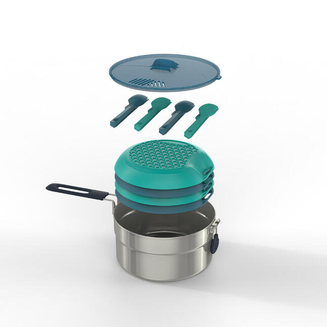 Hiker's Camping Stainless Steel Cooking Set MH100 4 Person (2.6 L