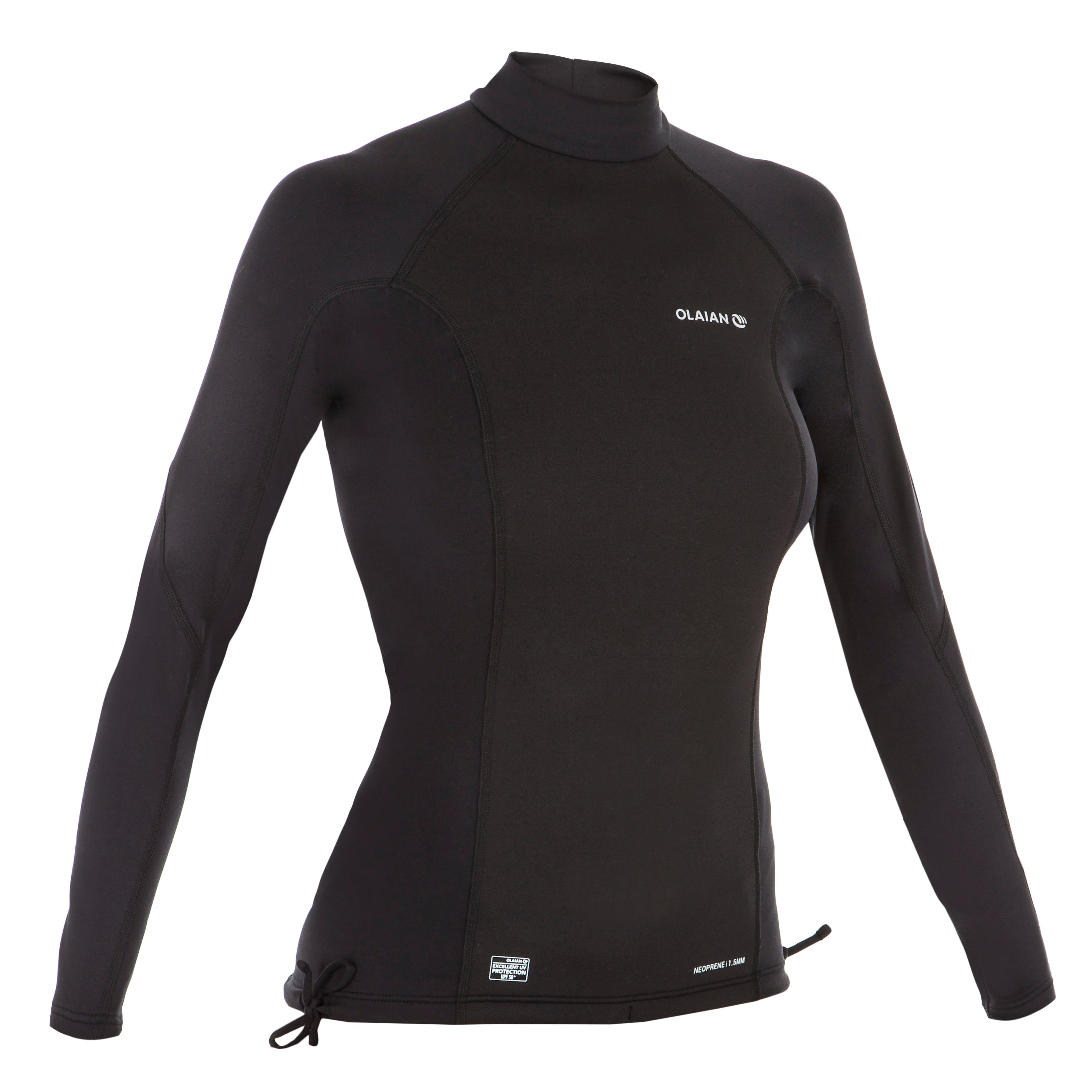 Women's Long-sleeved UV Surfing Rash Guard - 100 Black - [EN