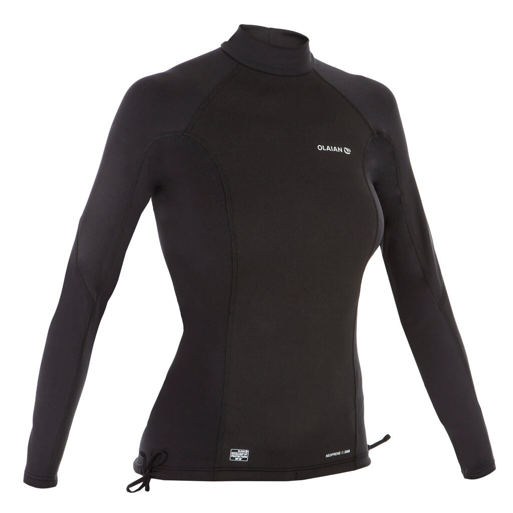 T-shirt anti-UV surf neoprene and fleece long sleeve women's black